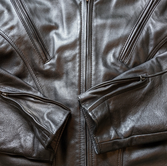 Black Leather Motorcycle Jacket Zippered Riding Jacket Mens Moto Jacket 2XL - Picture 3 of 12